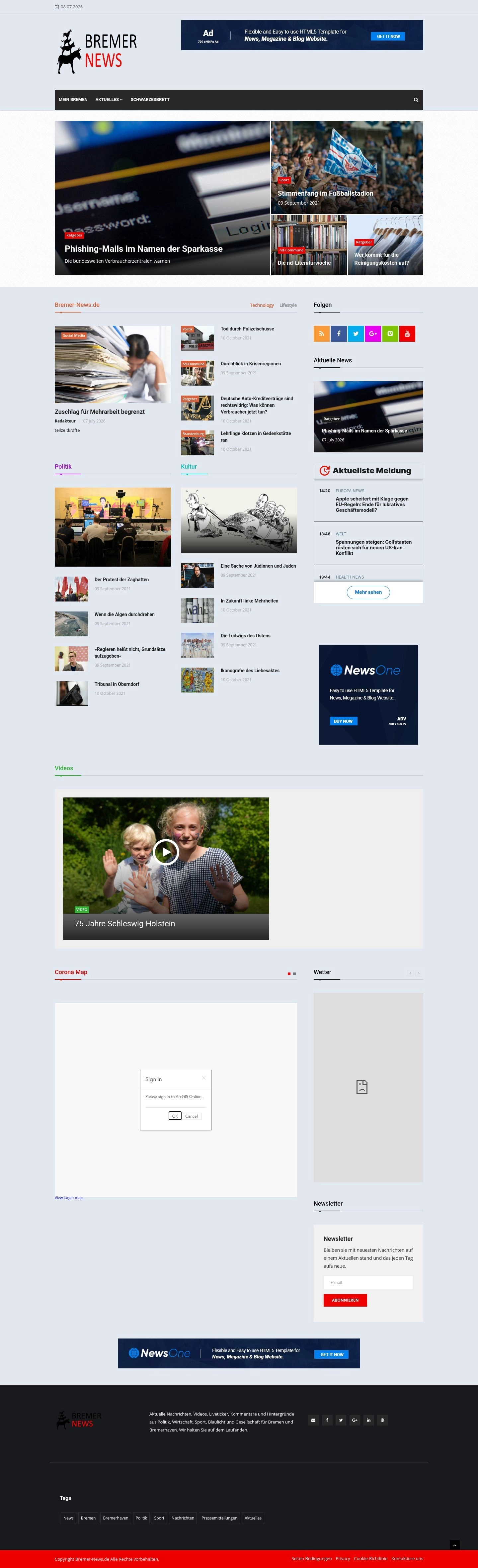 Screenshot: Bremer-News Nachrichten Homepage