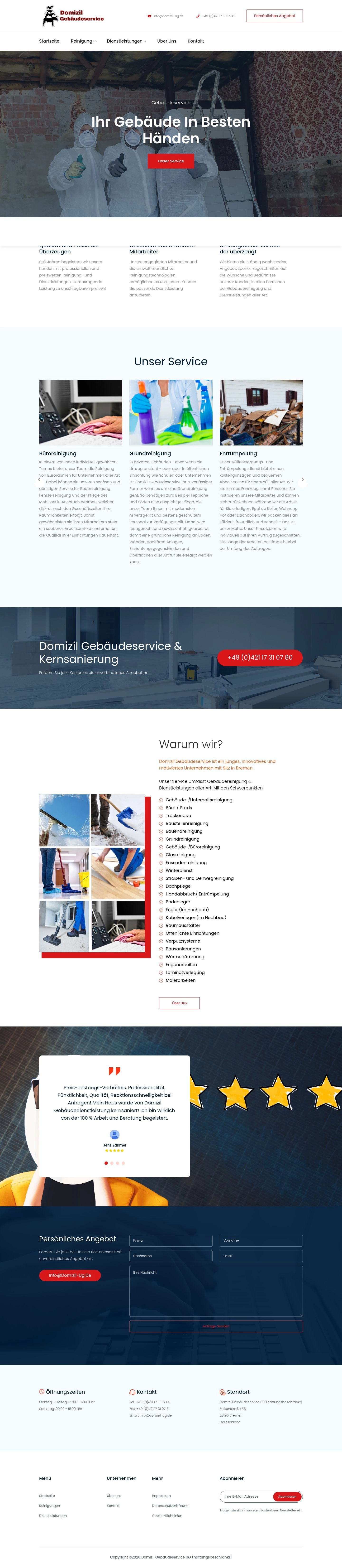 Screenshot: Domizil Gebäudeservice UG Firmenwebsite